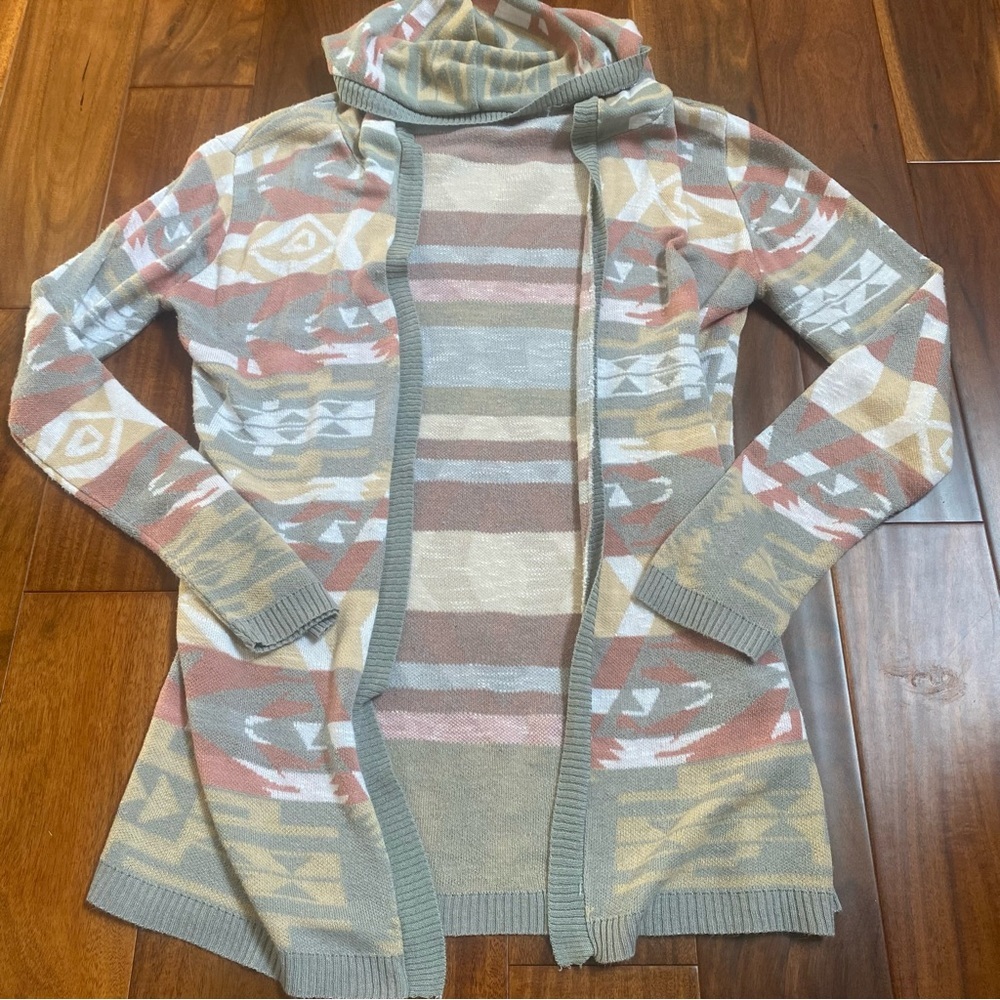 Say What? Women's Aztec Cardigan Hooded Sweater Size Large